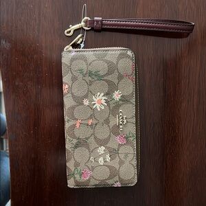 Coach Brown Floral Wristlet Wallet